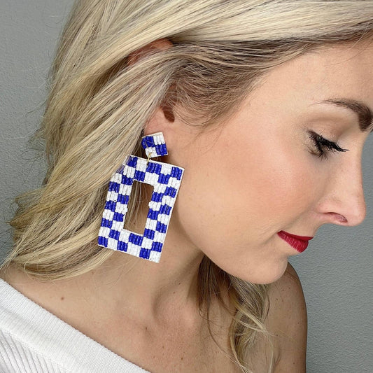 Gameday Checkered Beaded Earrings