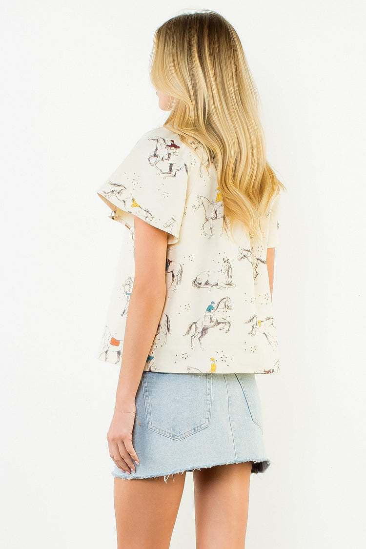 Keene Horse Denim Top in Cream