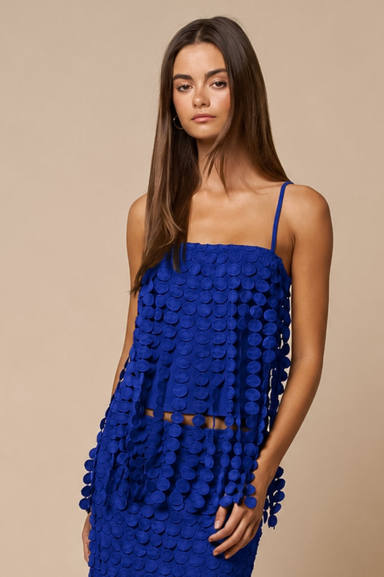 Cici Circle Drop Fringe Top in Royal