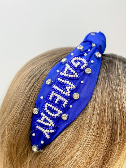 Gameday Beaded Headband in Royal Blue