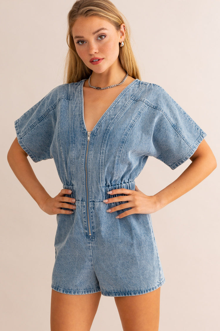 Edan Zipper Denim Romper