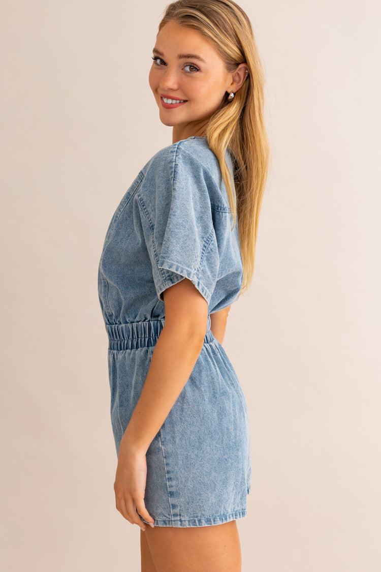 Edan Zipper Denim Romper