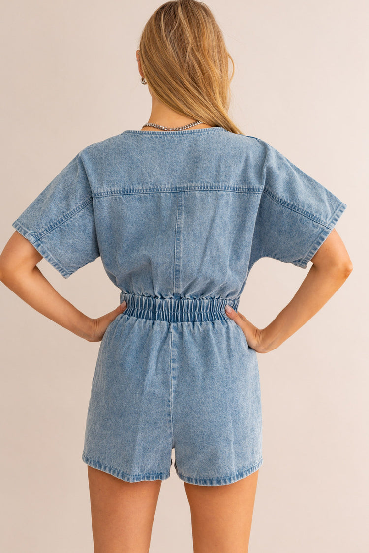 Edan Zipper Denim Romper