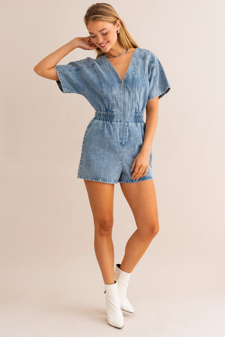 Edan Zipper Denim Romper