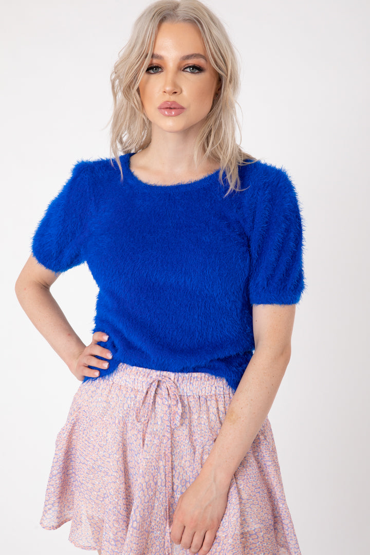 Elodie Fuzzy Sweater in Cobalt