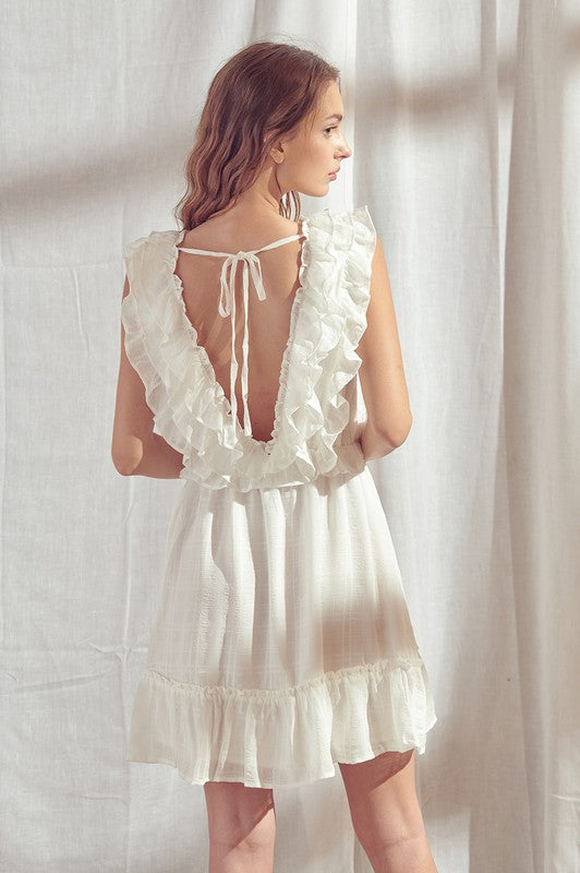 Darcy Textured Ruffle Dress in White