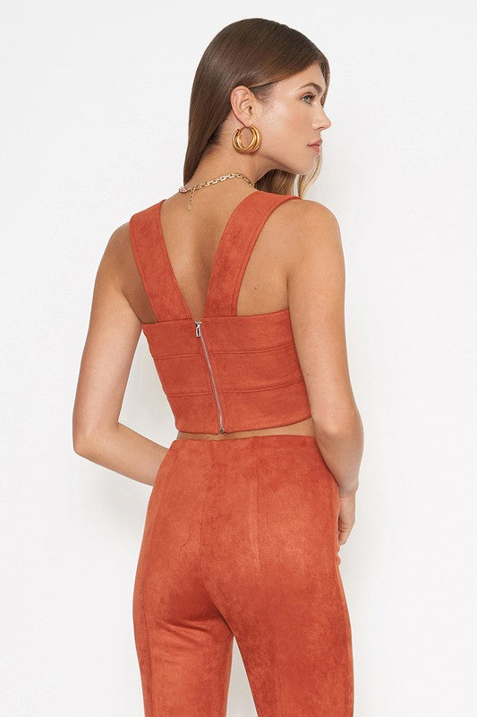 Silvia Suede Thick Strap Cropped Top in Rust