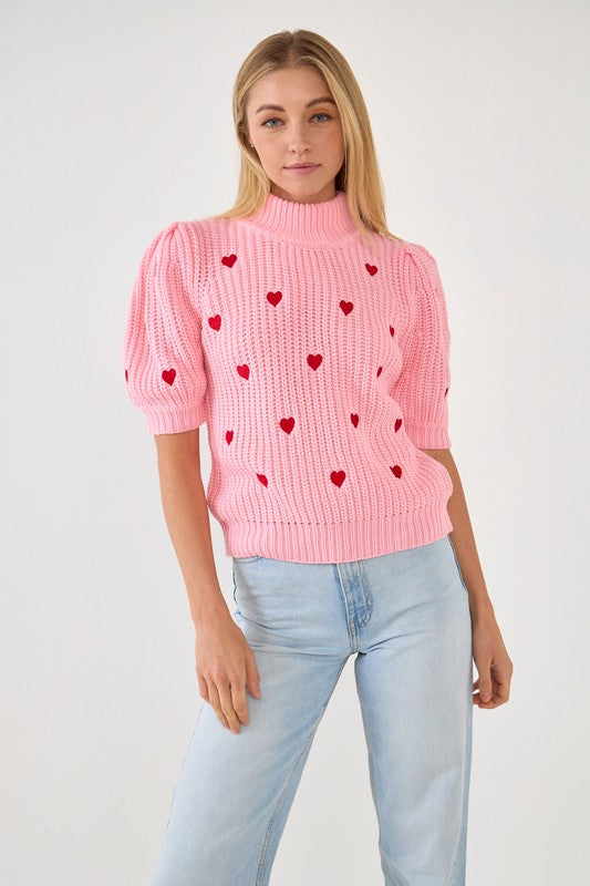 Valentina Heart Sweater in Pink/Red