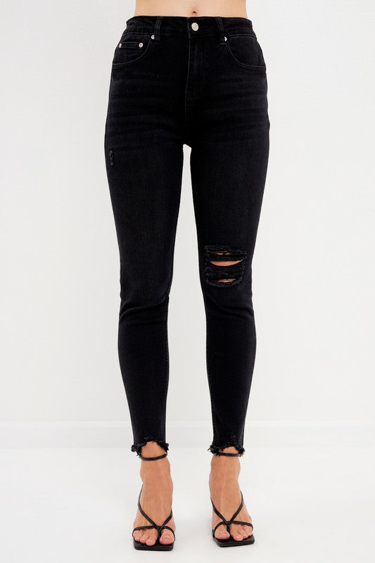 Cameron High Rise Frayed Ankle Skinnies