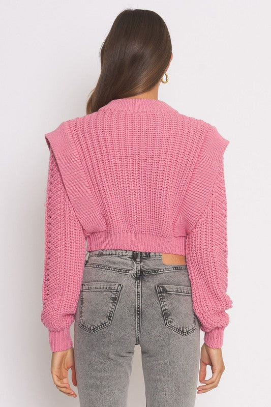 Genevieve Ruffle Knit Cardigan Sweater in Pink