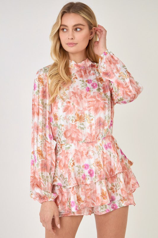 Aniston Watercolor Floral Open Back Romper