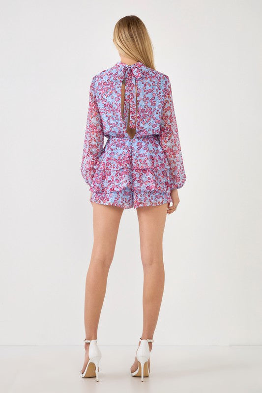 Letty Floral Dotted Open Back Romper