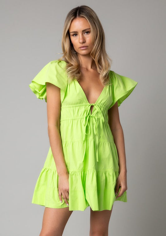 Farrah Tiered Ruffle Dress in Neon Lime