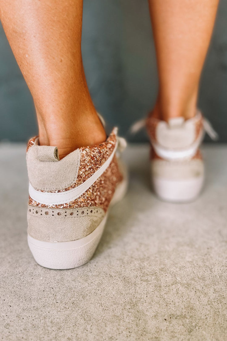 Rushie Rose Gold Glitter Mid Rise Star Sneakers