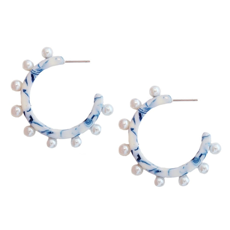 Marbled Blue and White Pearl Hoops | St. Armands Designs