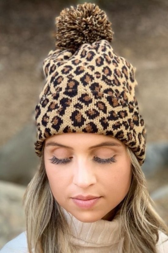 Leopard Pom Pom Hat