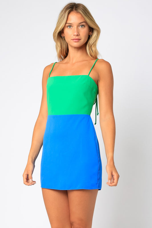 Leonie Colorblock Dress in Green/Blue