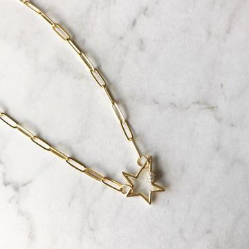 Pave Gold Star Carabiner Chain Necklace