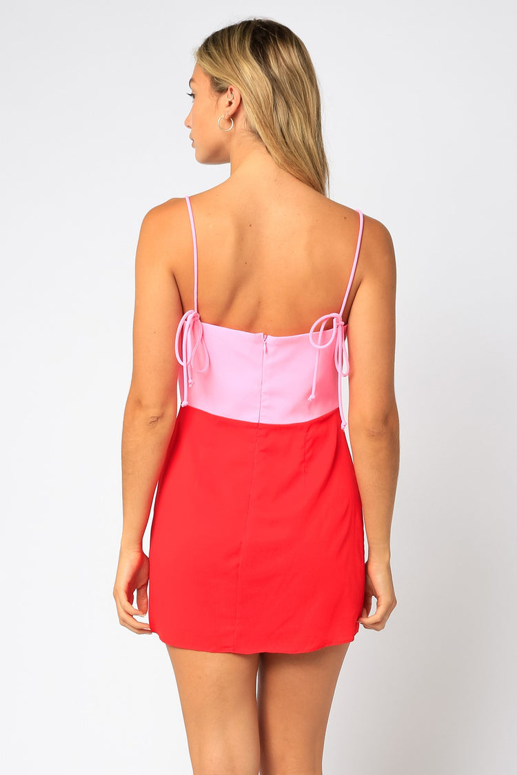 Leonie Colorblock Dress in Pink/Red